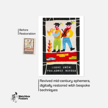 Dancing Musicians Folk Art - vintage matchbox label print - framed wall art preview