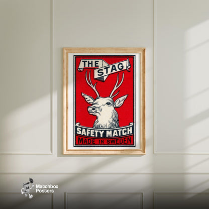 The Stag Deer - vintage matchbox label print - bedroom mockup