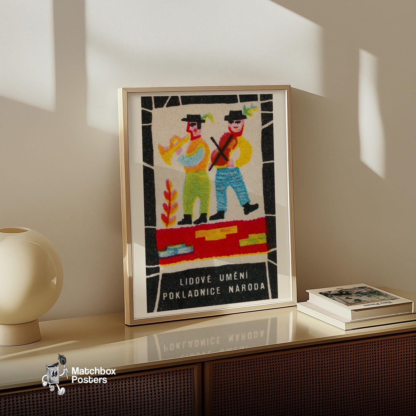 Dancing Musicians Folk Art - vintage matchbox label print - size comparison