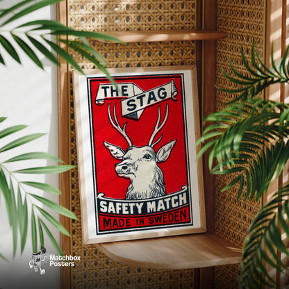 The Stag Deer - vintage matchbox label print - office wall