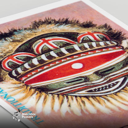 Traditional Zambian Mask - vintage matchbox label print - close-up detail