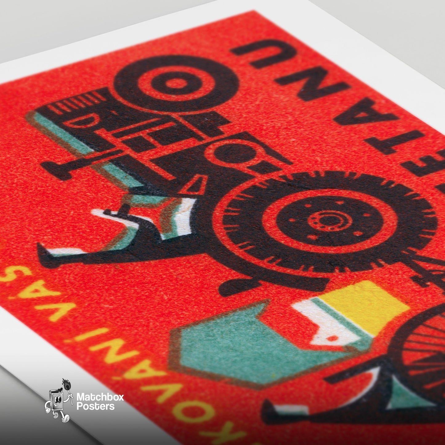 Farm Tractor - vintage matchbox label print - close-up detail