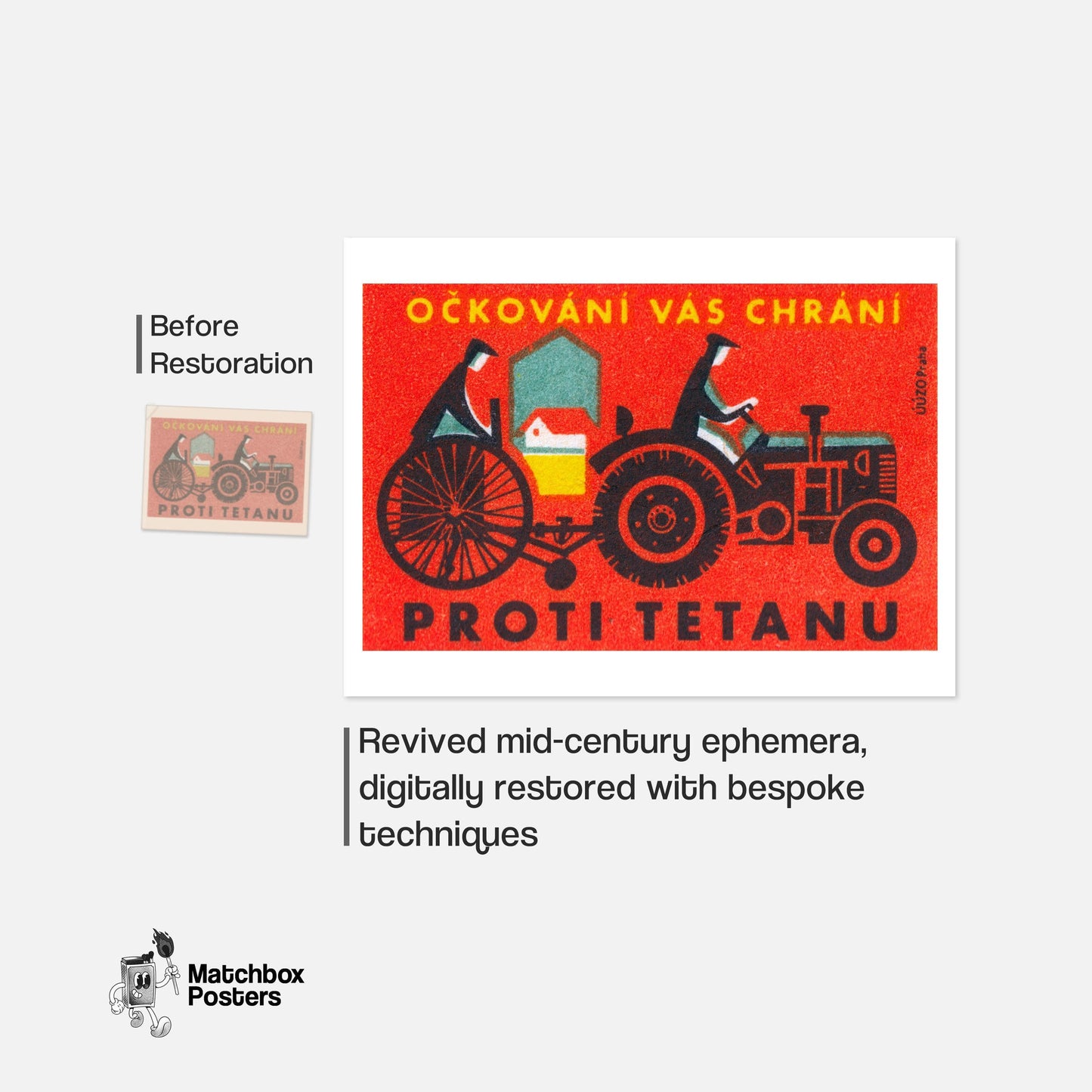 Farm Tractor - vintage matchbox label print - framed wall art preview