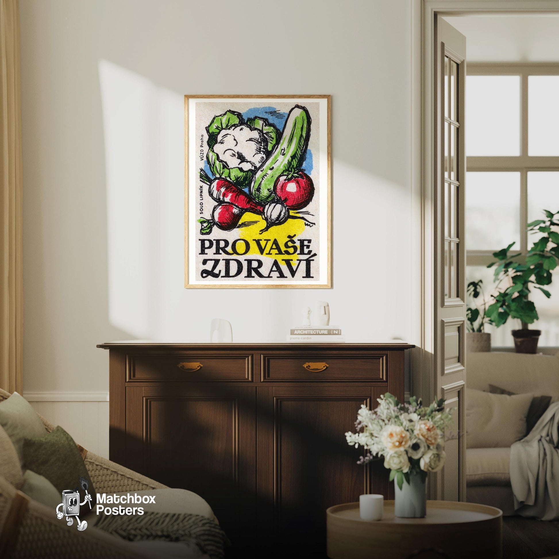 Vegetable - vintage matchbox label print - living room mockup