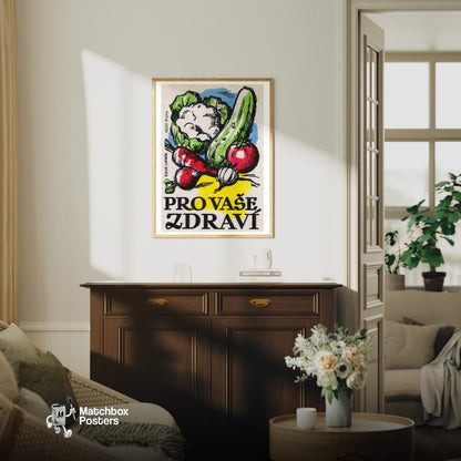 Vegetable - vintage matchbox label print - living room mockup