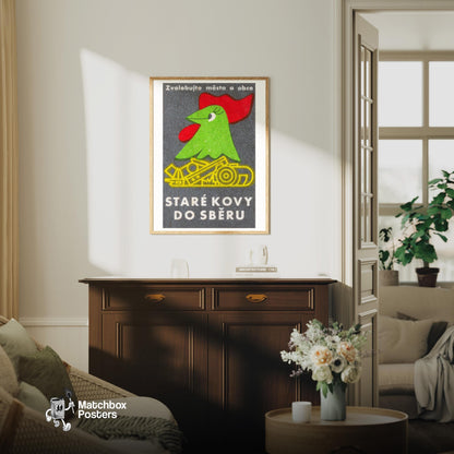 Please Recycle Metal! - vintage matchbox label print - living room mockup