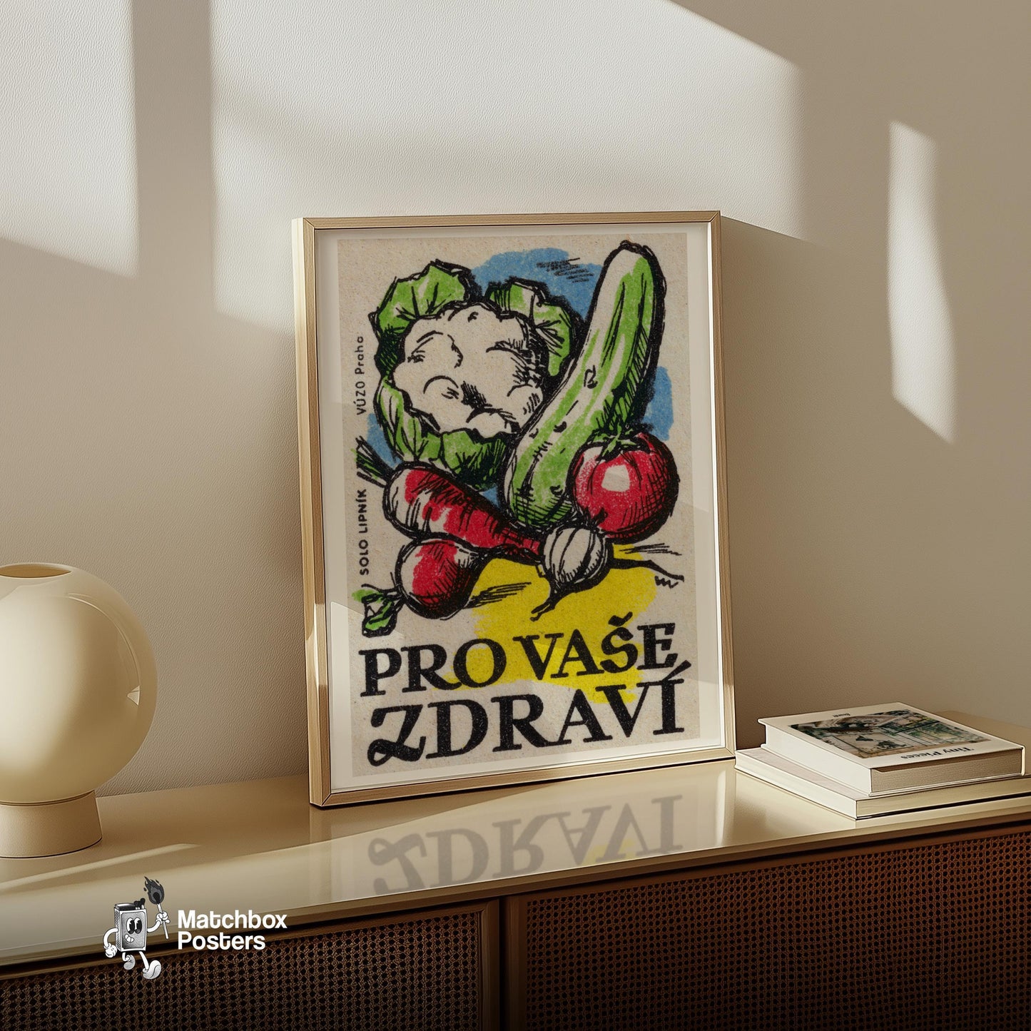 Vegetable - vintage matchbox label print - size comparison