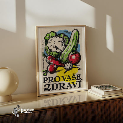 Vegetable - vintage matchbox label print - size comparison