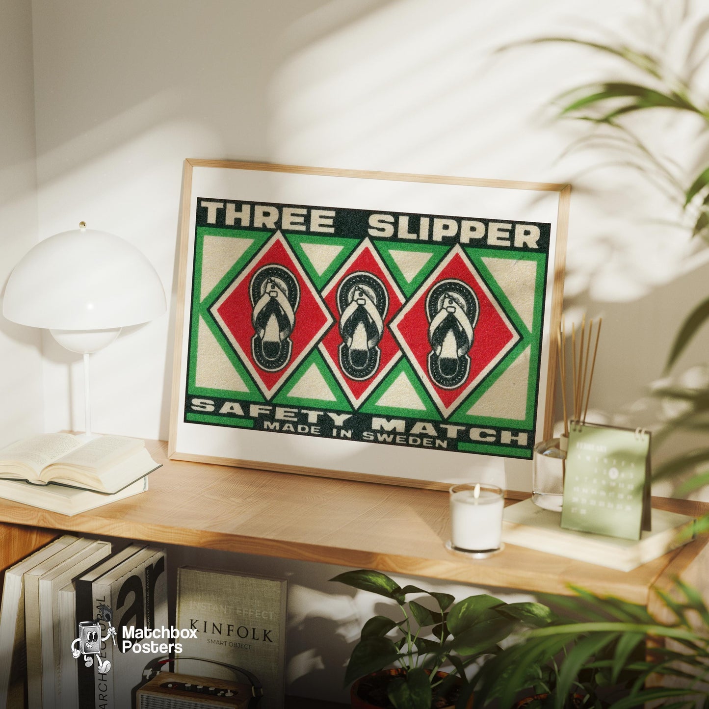 Three Slippers - vintage matchbox label print - office wall