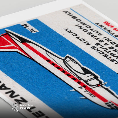 Red Vintage Aeroplane - vintage matchbox label print - close-up detail