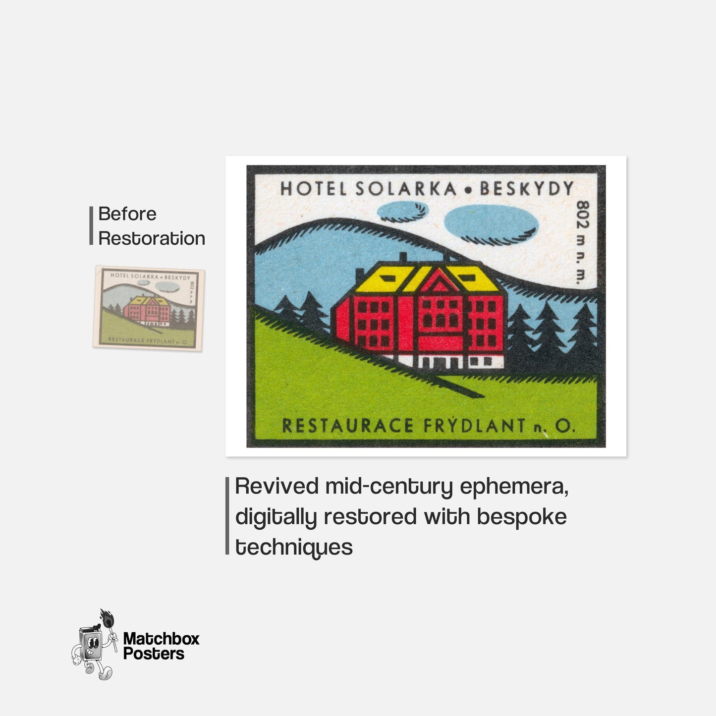 Solarka Hotel - vintage matchbox label print - framed wall art preview