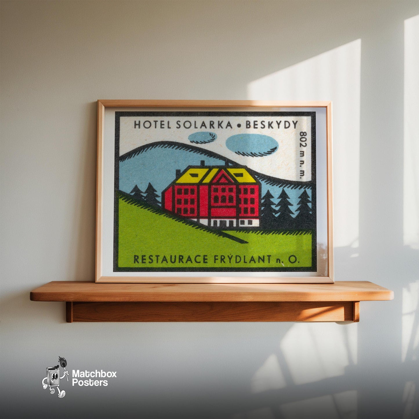 Solarka Hotel - vintage matchbox label print - size comparison