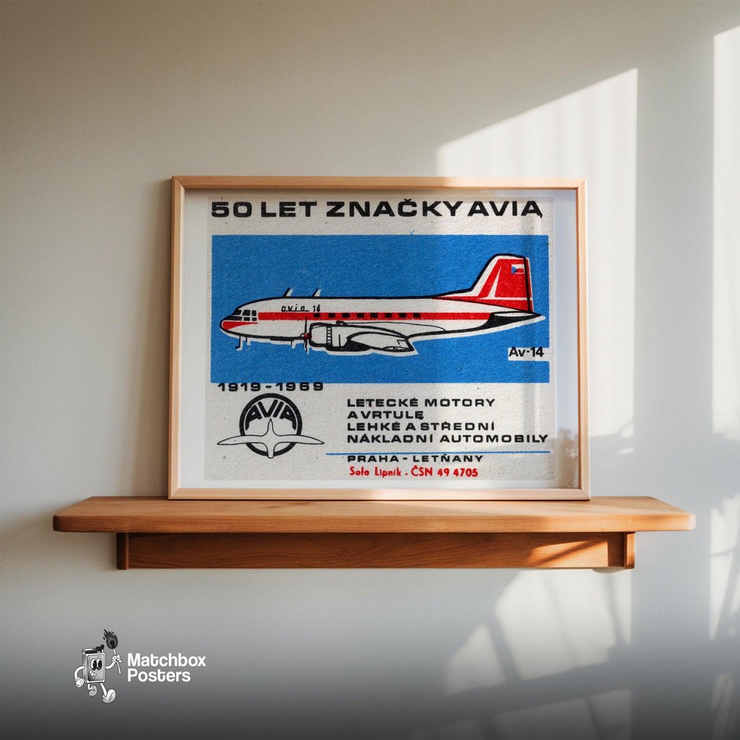 Red Vintage Aeroplane - vintage matchbox label print - size comparison