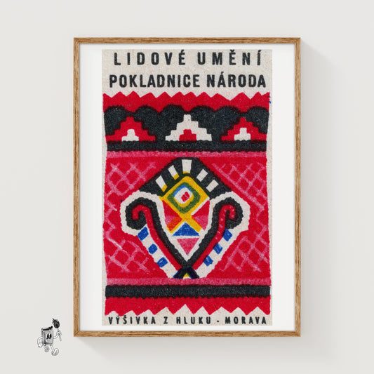 Red Folk Pattern - vintage matchbox label print
