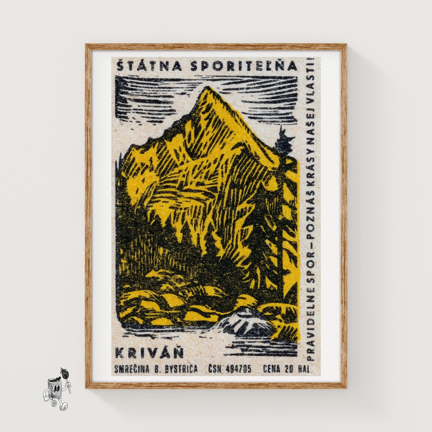 Yellow Mountain - vintage matchbox label print