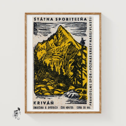 Yellow Mountain - vintage matchbox label print
