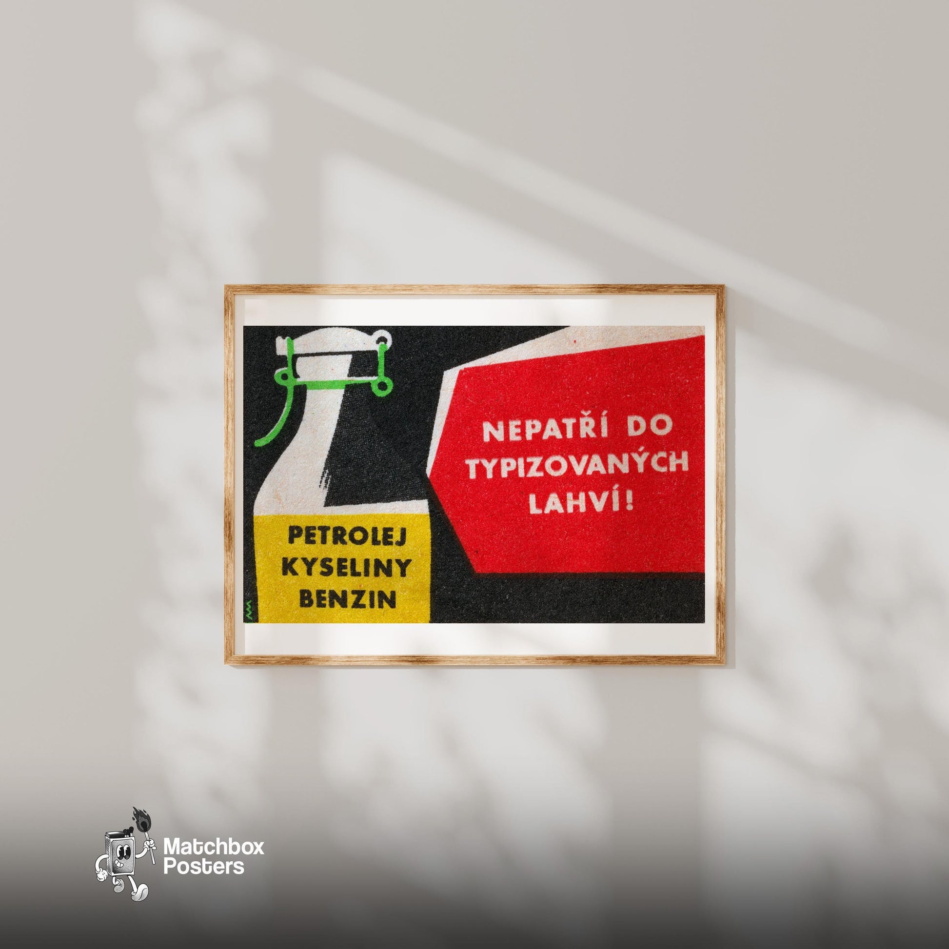 Petrol in Bottle - vintage matchbox label print - bedroom mockup
