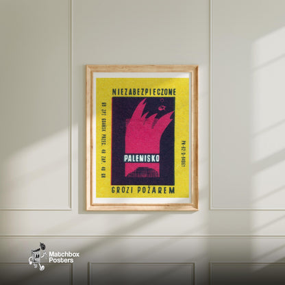 Beware of Fire Danger - vintage matchbox label print - bedroom mockup