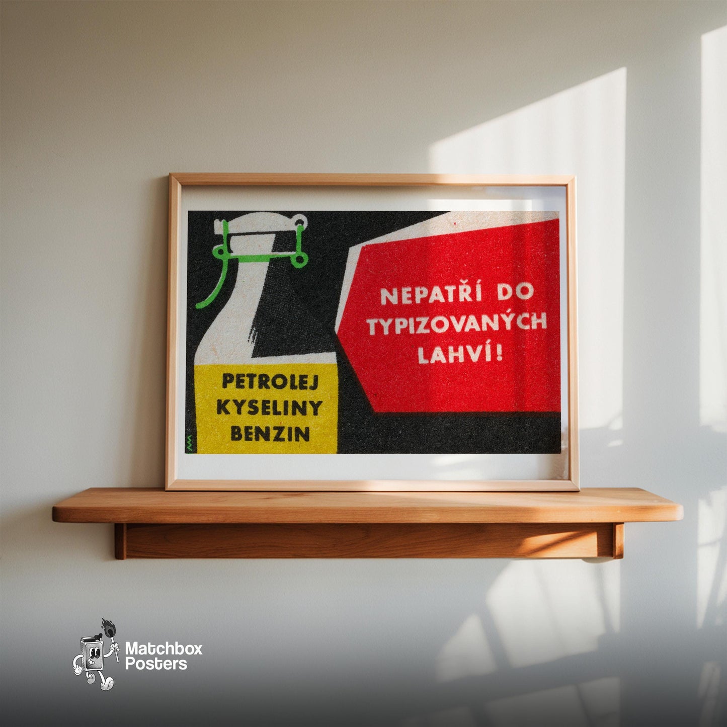 Petrol in Bottle - vintage matchbox label print - size comparison