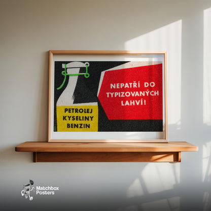 Petrol in Bottle - vintage matchbox label print - size comparison