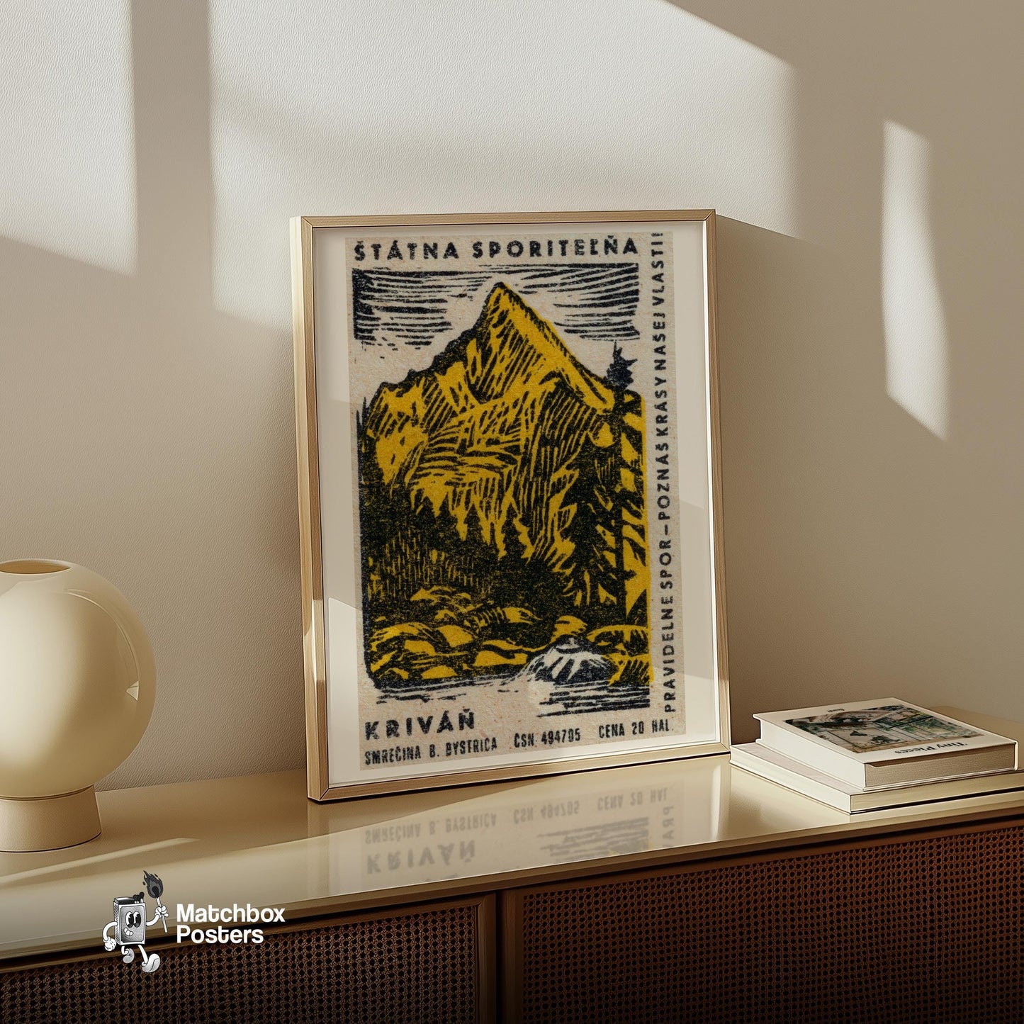 Yellow Mountain - vintage matchbox label print - size comparison