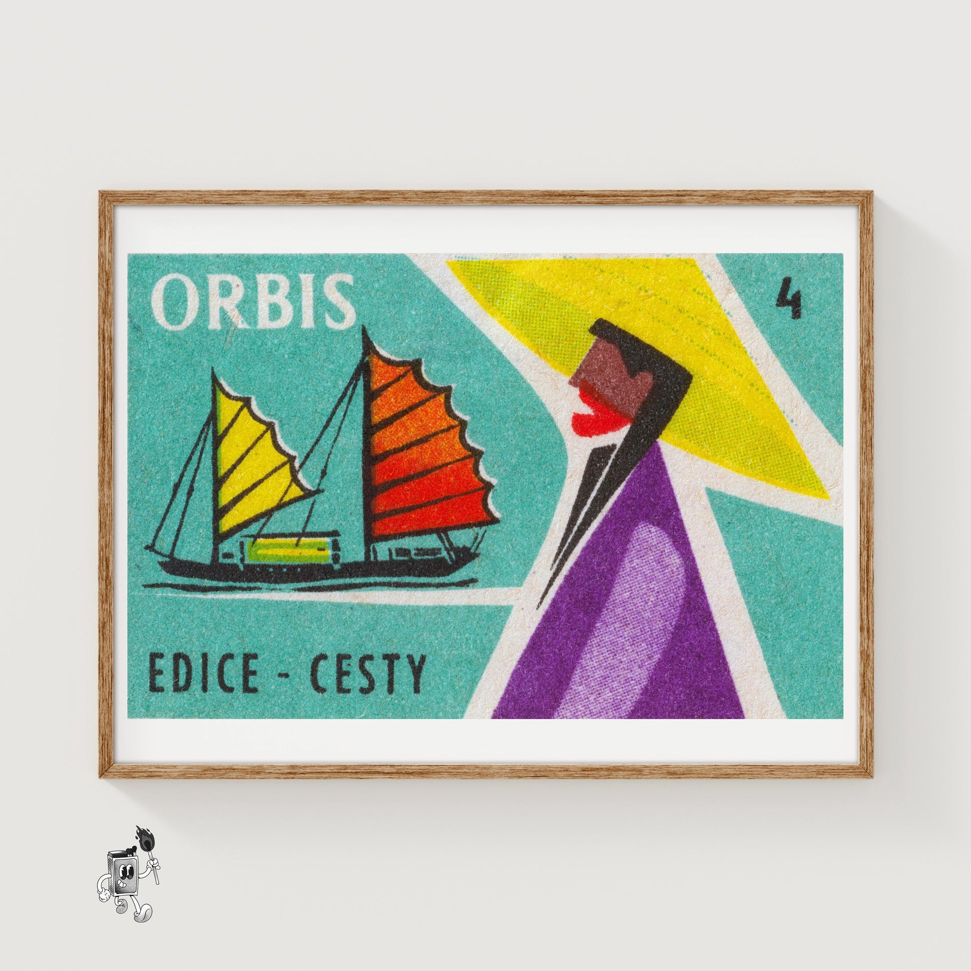 Sailboat - vintage matchbox label print