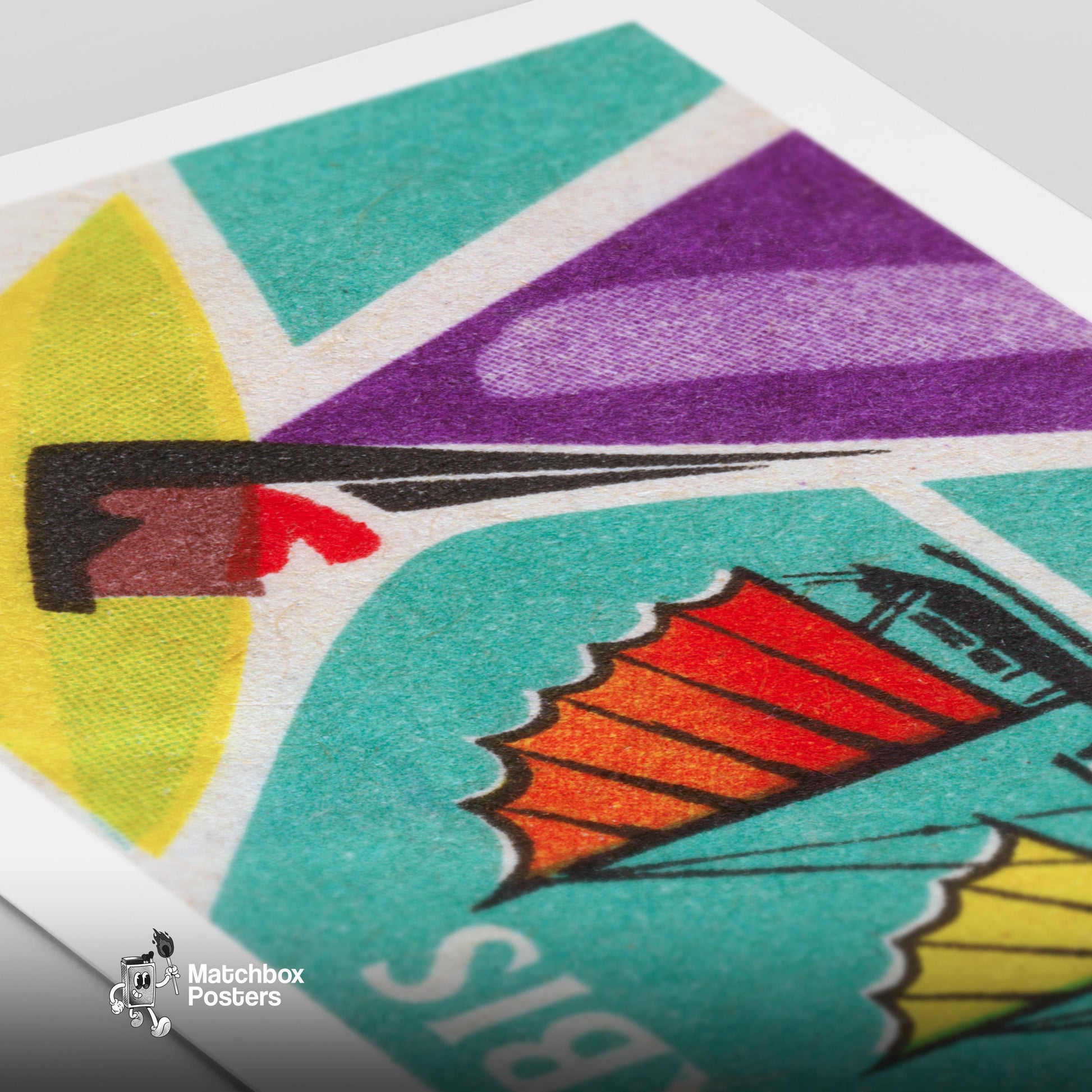 Sailboat - vintage matchbox label print - close-up detail