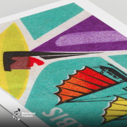 Sailboat - vintage matchbox label print - close-up detail