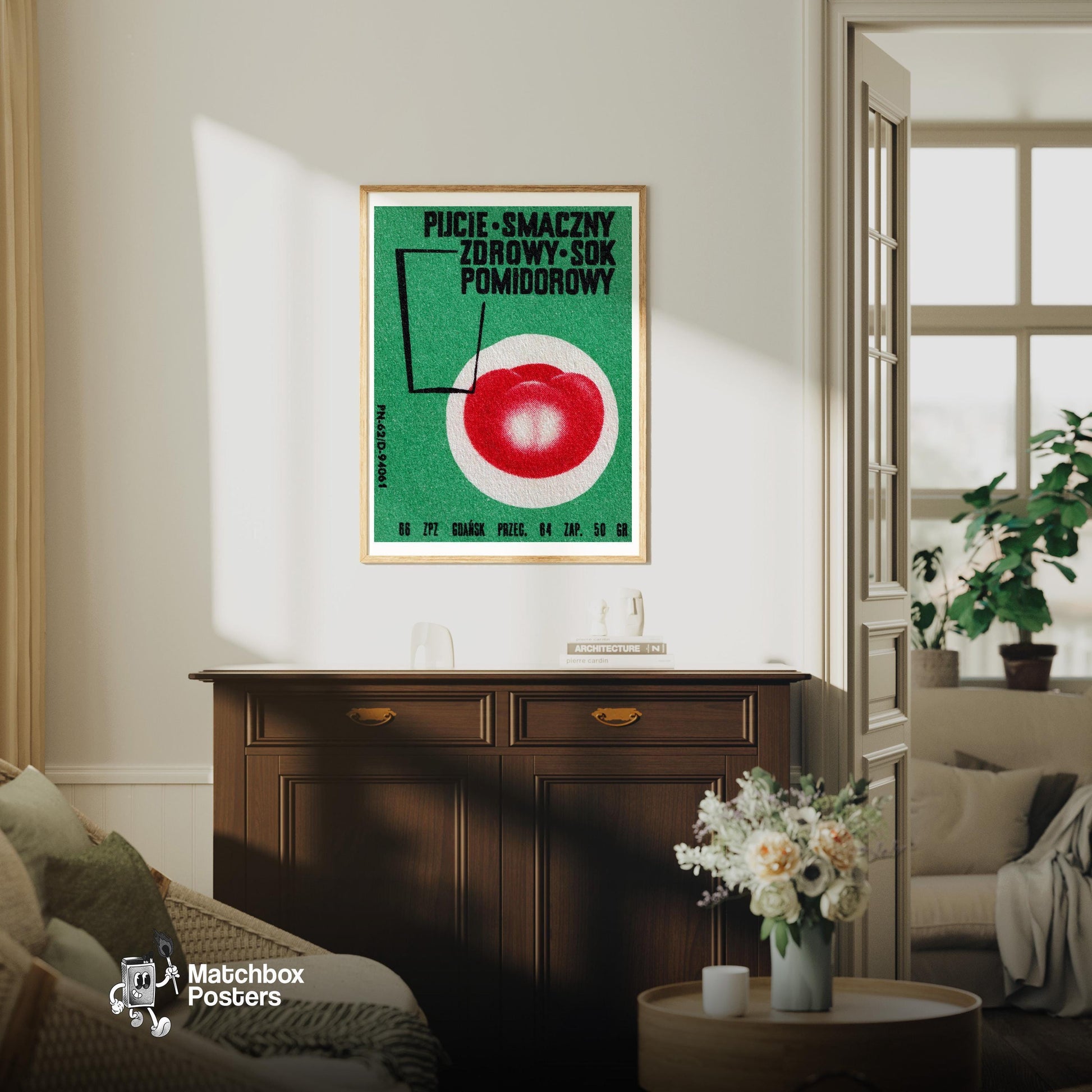 Tomato - vintage matchbox label print - living room mockup