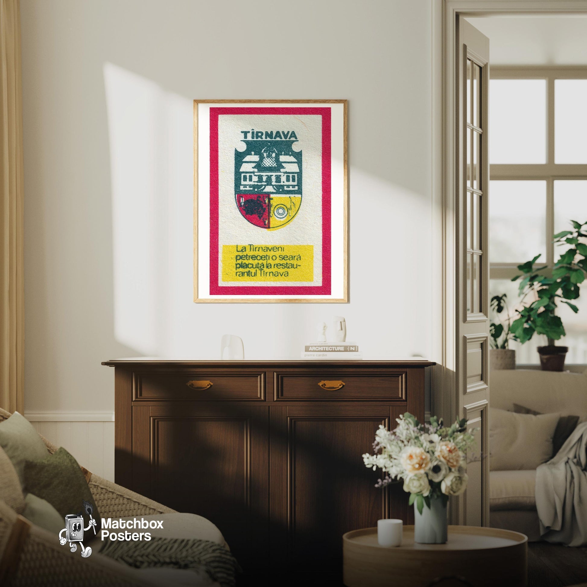 Coat Of Arms Romania - vintage matchbox label print - living room mockup