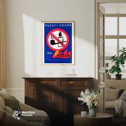 No Pipes or Candles - vintage matchbox label print - living room mockup