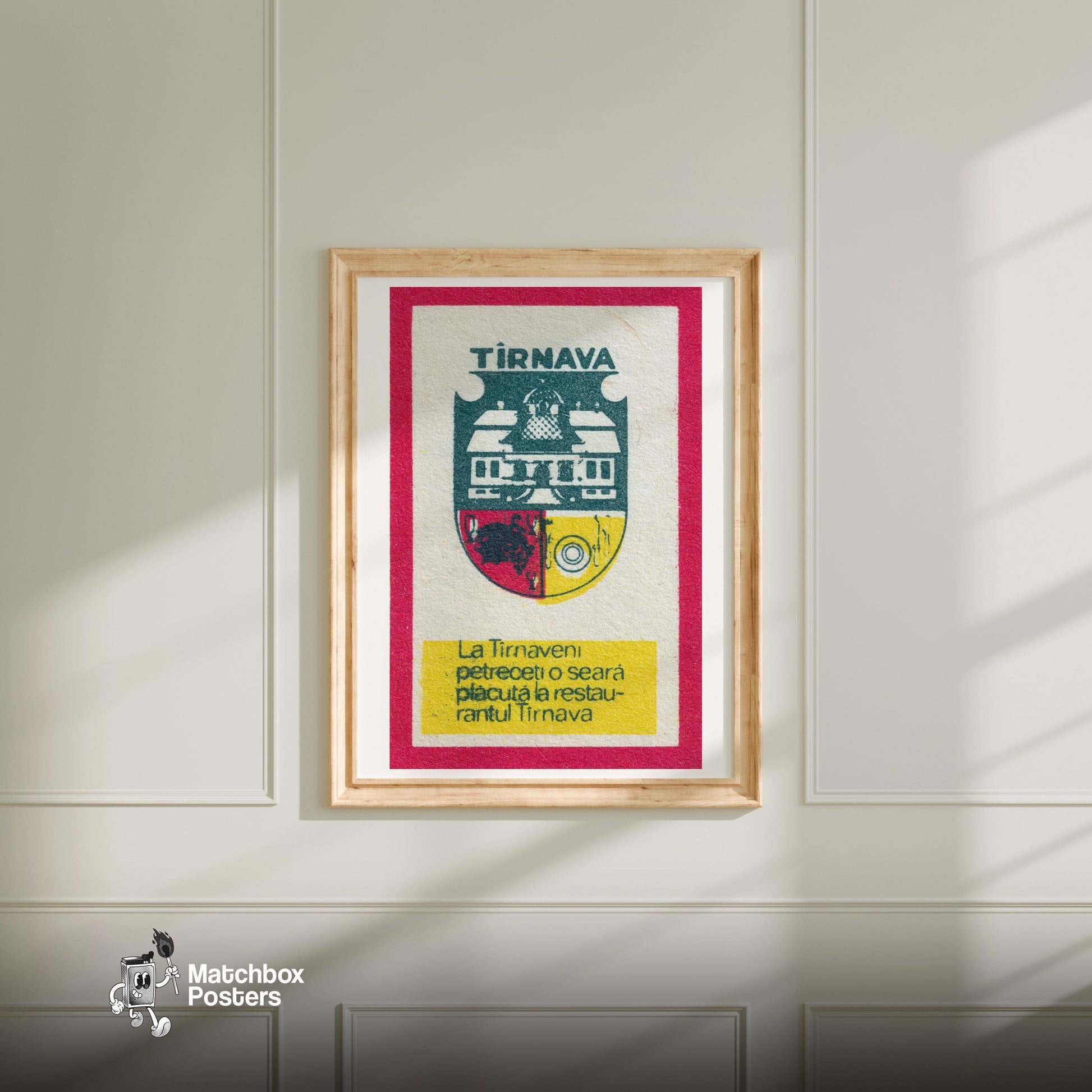 Coat Of Arms Romania - vintage matchbox label print - bedroom mockup