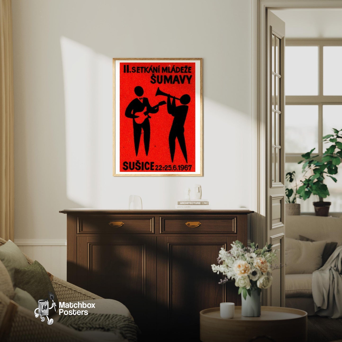 Musicians - vintage matchbox label print - living room mockup