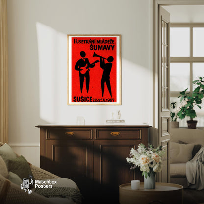 Musicians - vintage matchbox label print - living room mockup