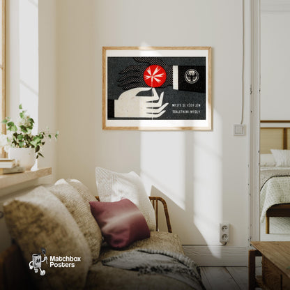 Two Hands - vintage matchbox label print - living room mockup