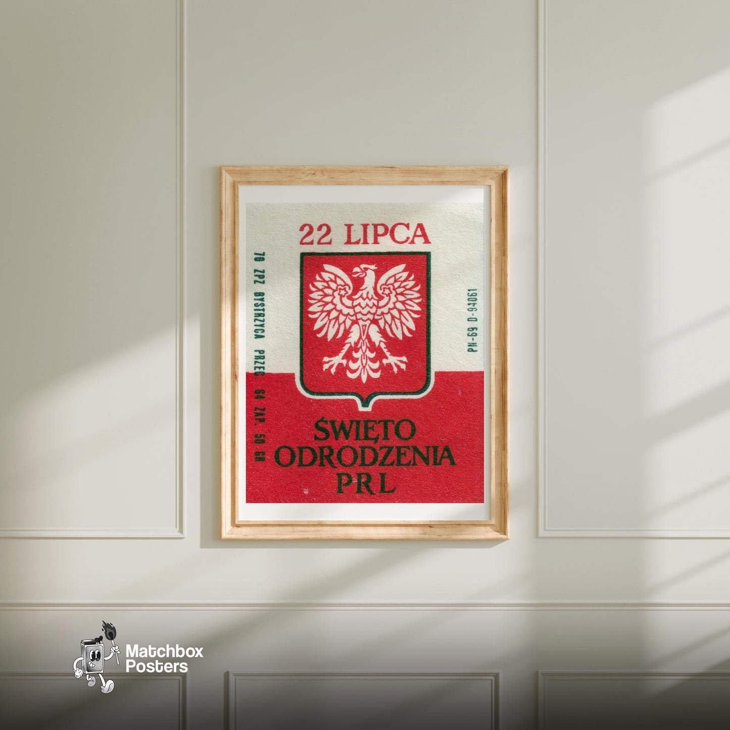 Polish Eagle Emblem - vintage matchbox label print - bedroom mockup