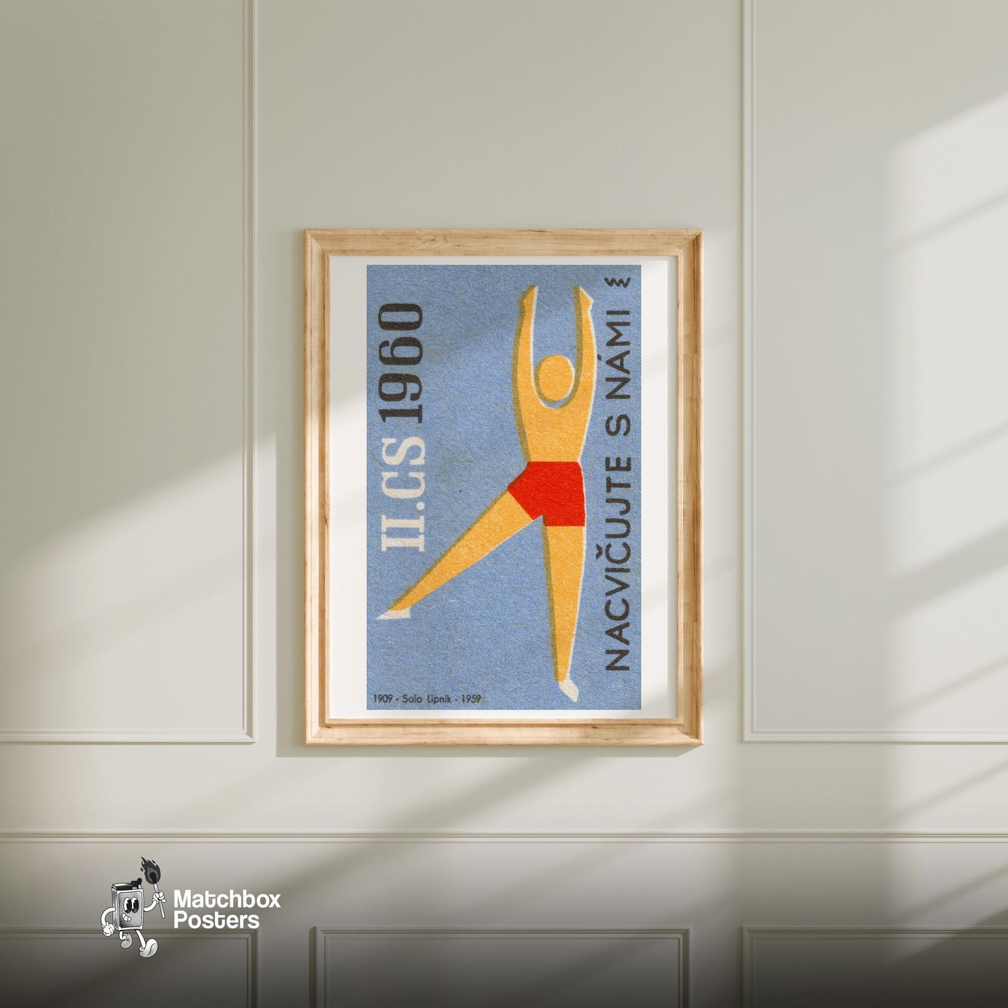 Gymnast - vintage matchbox label print - bedroom mockup
