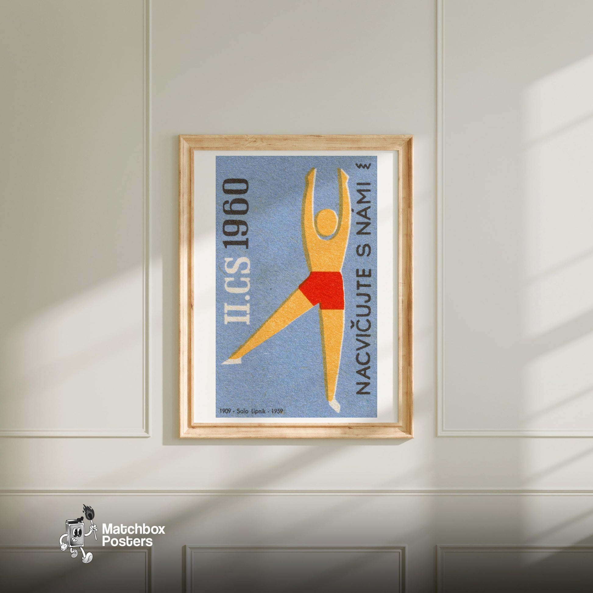 Gymnast - vintage matchbox label print - bedroom mockup