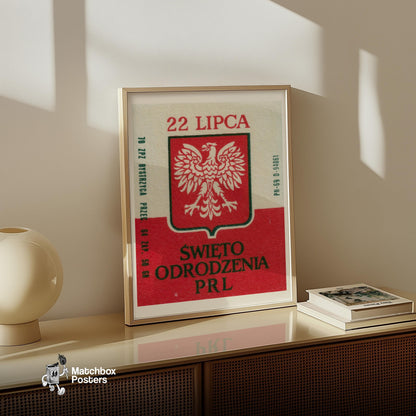 Polish Eagle Emblem - vintage matchbox label print - size comparison
