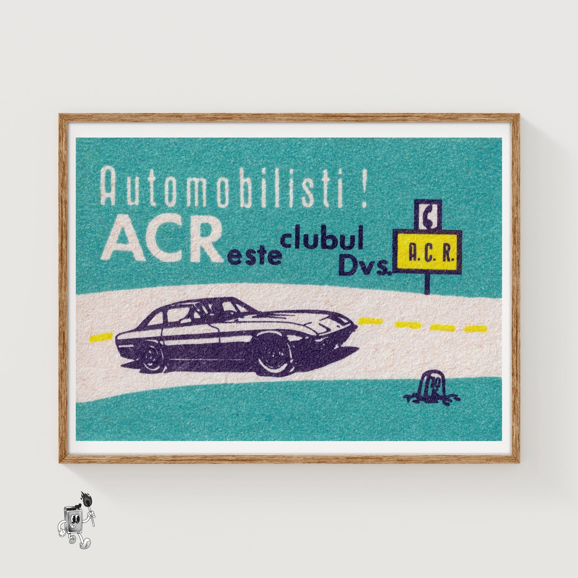 Illustration Of A Car Romania - vintage matchbox label print