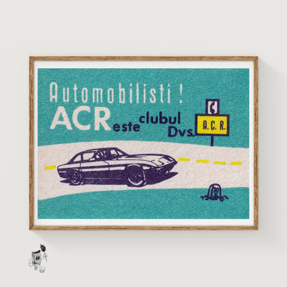 Illustration Of A Car Romania - vintage matchbox label print