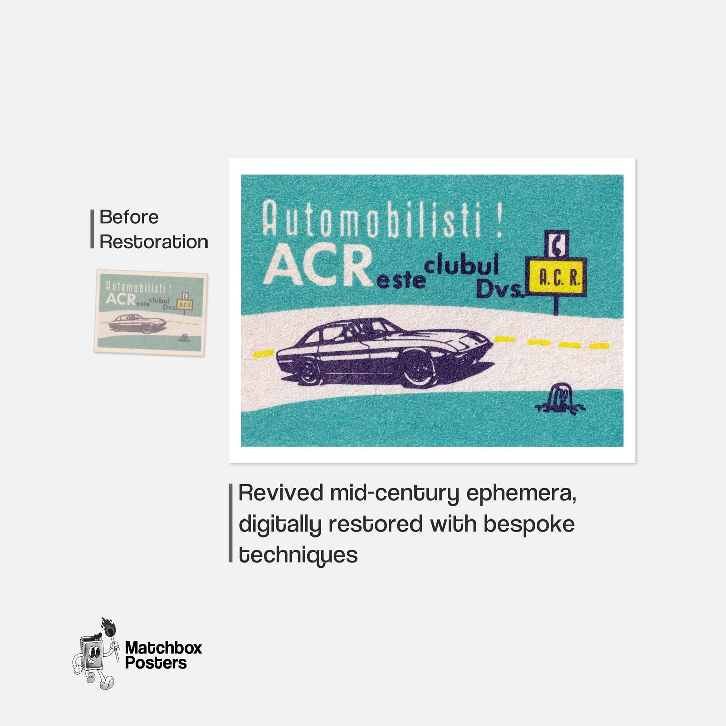Illustration Of A Car Romania - vintage matchbox label print - framed wall art preview