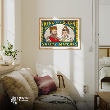 King and Queen - vintage matchbox label print - living room mockup