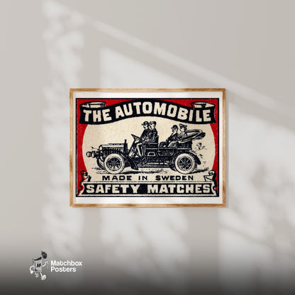 The Automobile - vintage matchbox label print - bedroom mockup