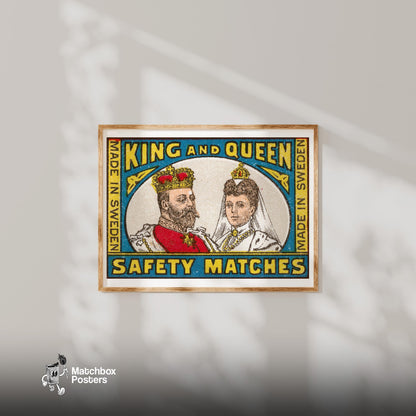 King and Queen - vintage matchbox label print - bedroom mockup