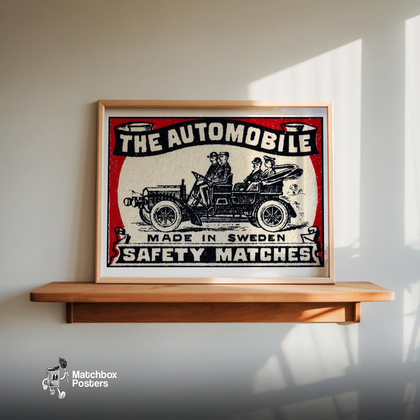 The Automobile - vintage matchbox label print - size comparison