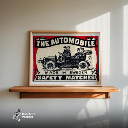 The Automobile - vintage matchbox label print - size comparison