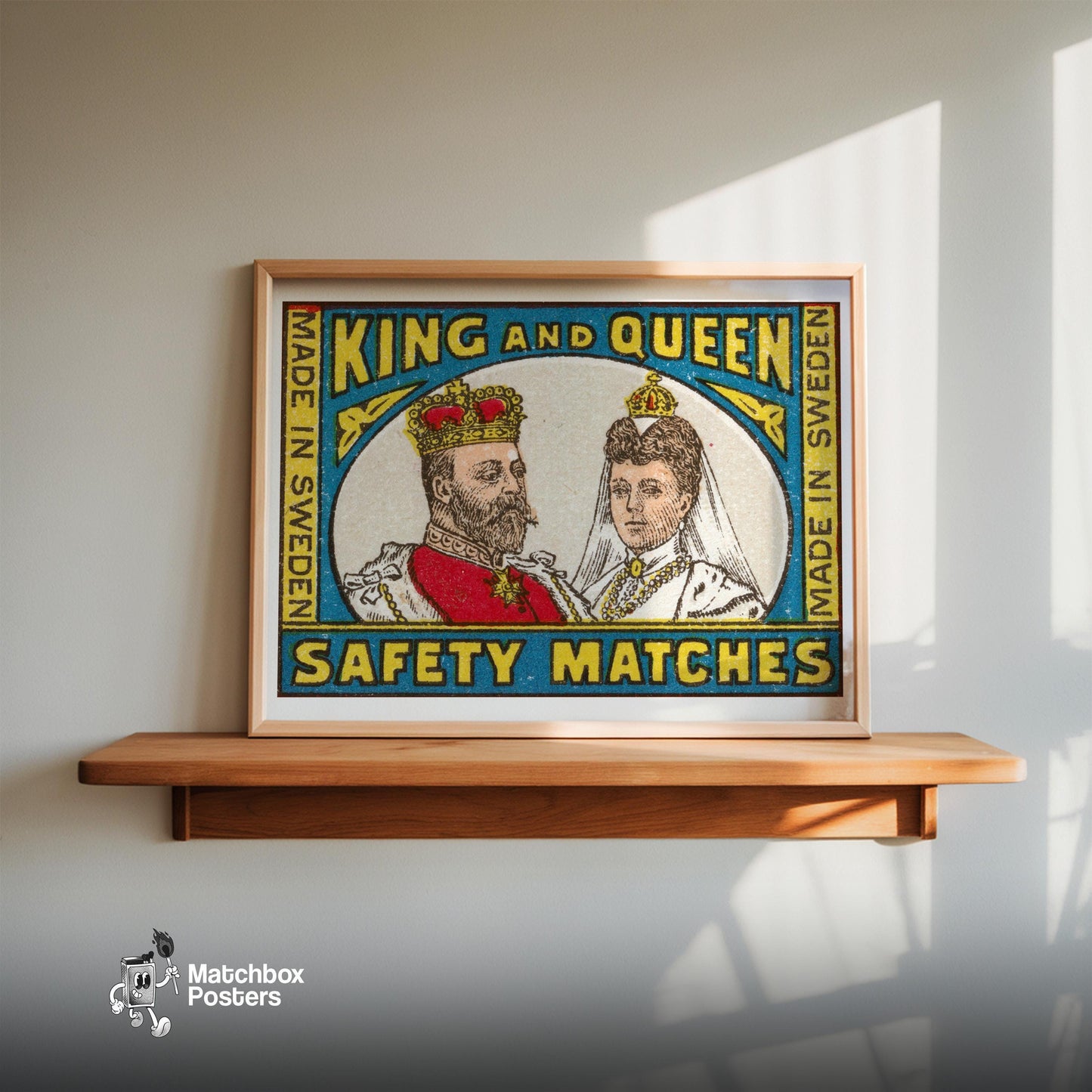 King and Queen - vintage matchbox label print - size comparison