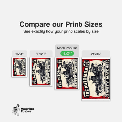 The Automobile - vintage matchbox label print - gallery wall preview