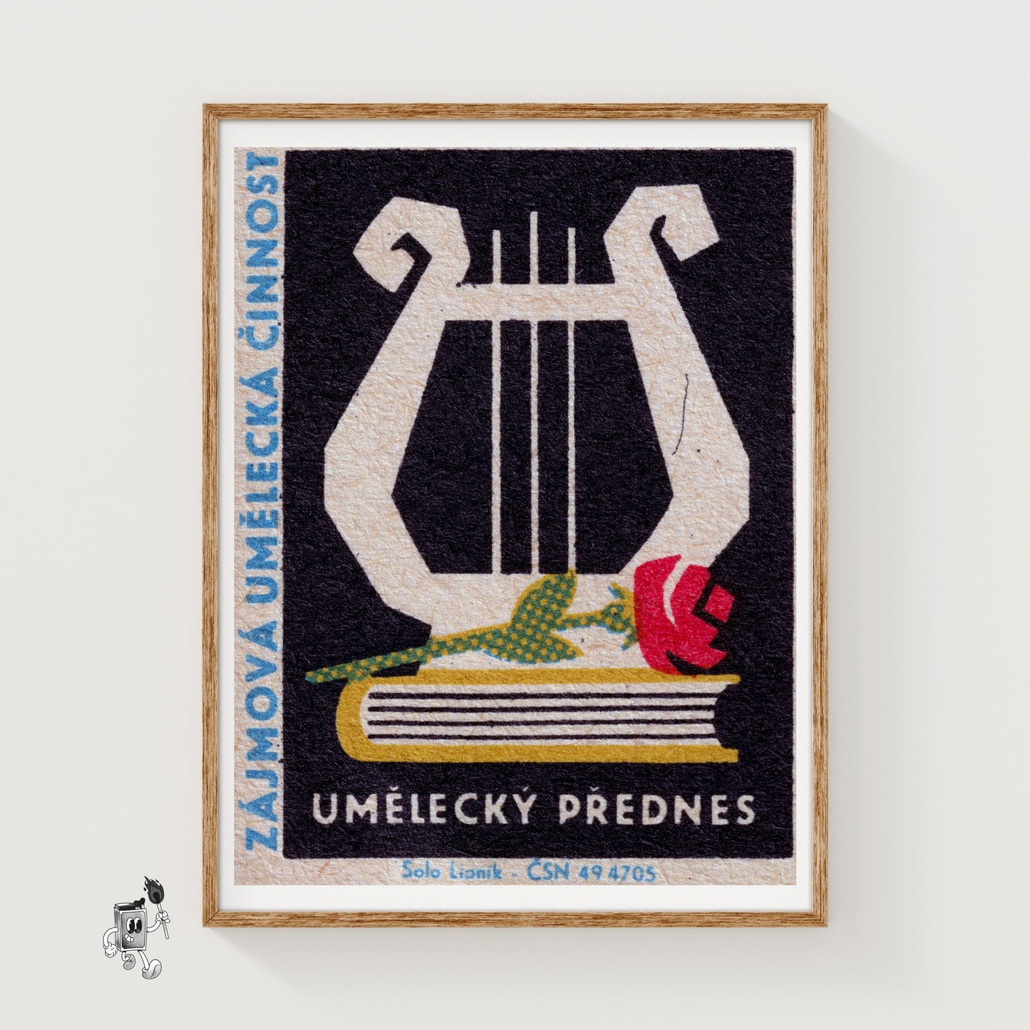 Lyre and Rose - vintage matchbox label print